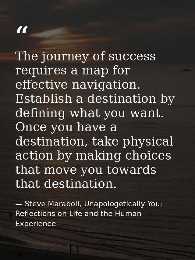 The journey of success requires a map for effective navigation. Establish a destination by defining what you want. Once  — Steve Maraboli, Unapologetically You: Reflections on Life and the Human Experience