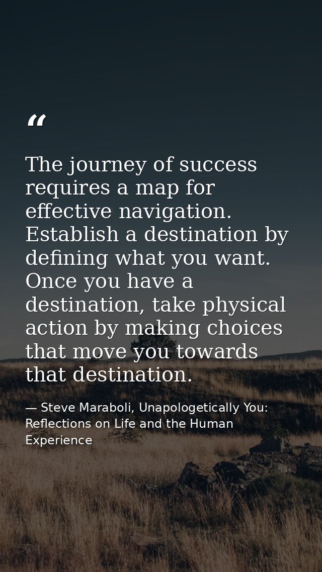 The journey of success requires a map for effective navigation. Establish a destination by defining what you want. Once  — Steve Maraboli, Unapologetically You: Reflections on Life and the Human Experience