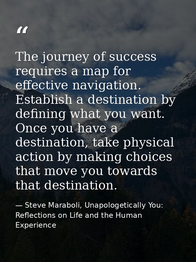 The journey of success requires a map for effective navigation. Establish a destination by defining what you want. Once  — Steve Maraboli, Unapologetically You: Reflections on Life and the Human Experience