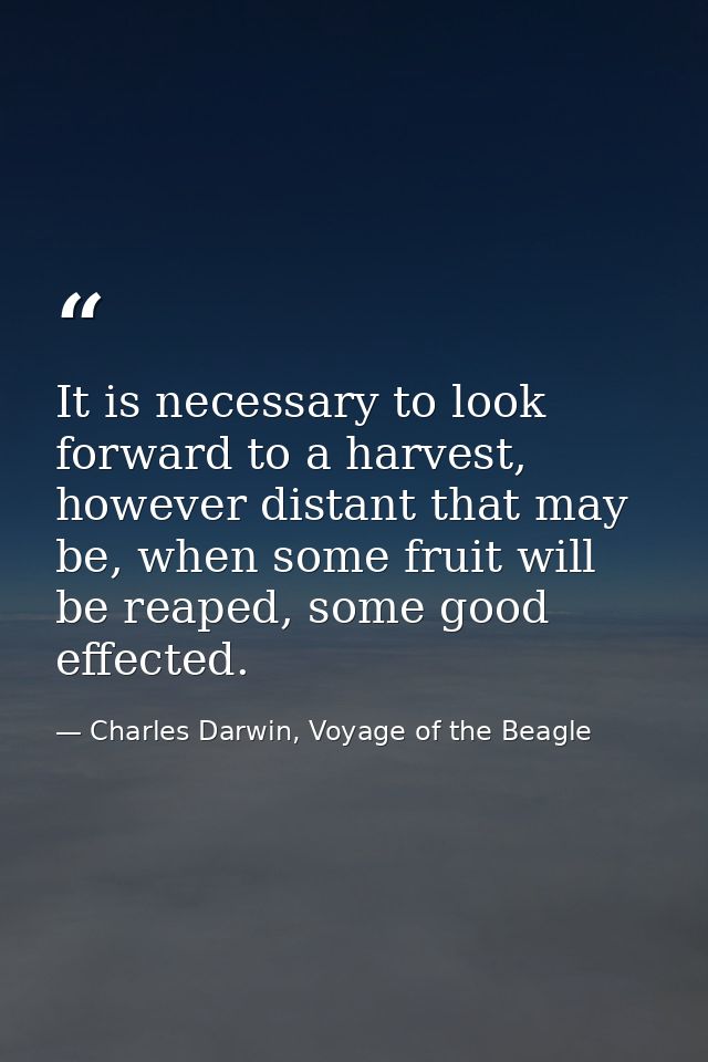 It is necessary to look forward to a harvest, however distant that may be, when some fruit will be reaped, some good eff — Charles Darwin, Voyage of the Beagle