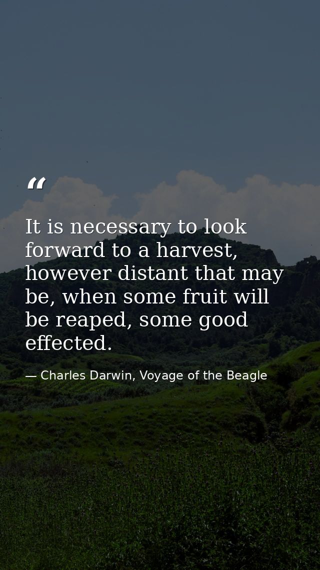 It is necessary to look forward to a harvest, however distant that may be, when some fruit will be reaped, some good eff — Charles Darwin, Voyage of the Beagle