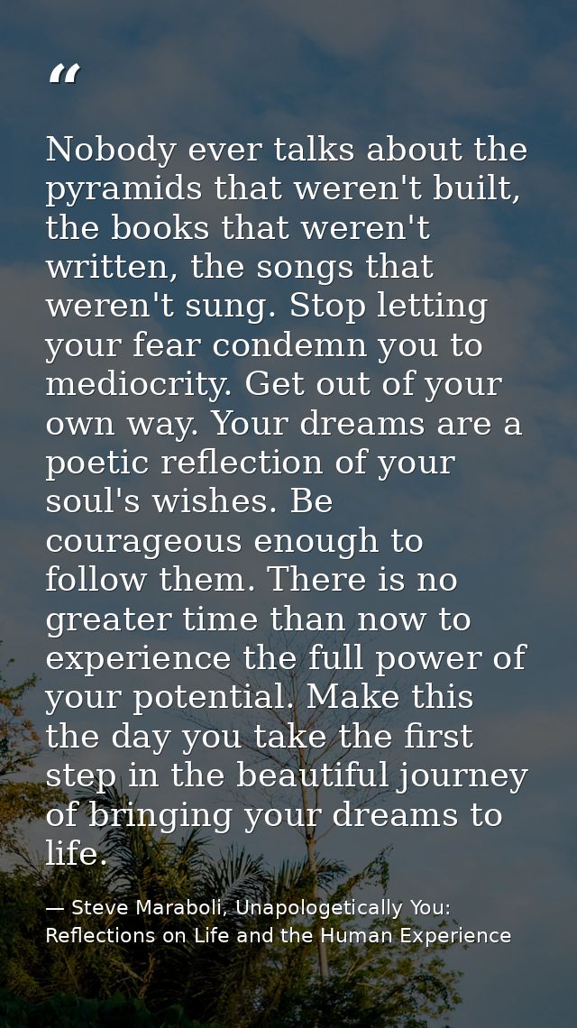 Nobody ever talks about the pyramids that weren't built, the books that weren't written, the songs that weren't sung. St — Steve Maraboli, Unapologetically You: Reflections on Life and the Human Experience