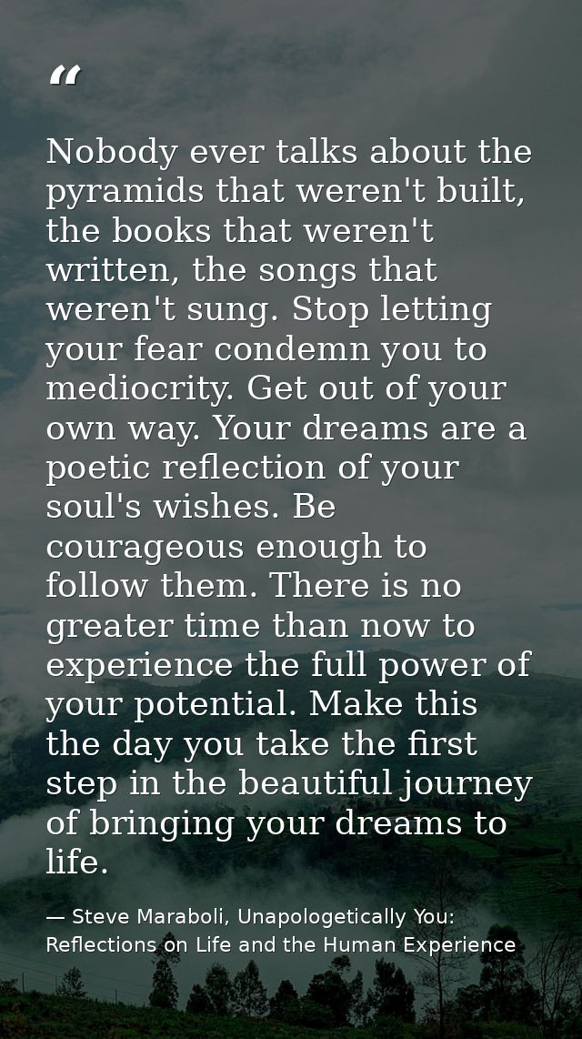 Nobody ever talks about the pyramids that weren't built, the books that weren't written, the songs that weren't sung. St — Steve Maraboli, Unapologetically You: Reflections on Life and the Human Experience