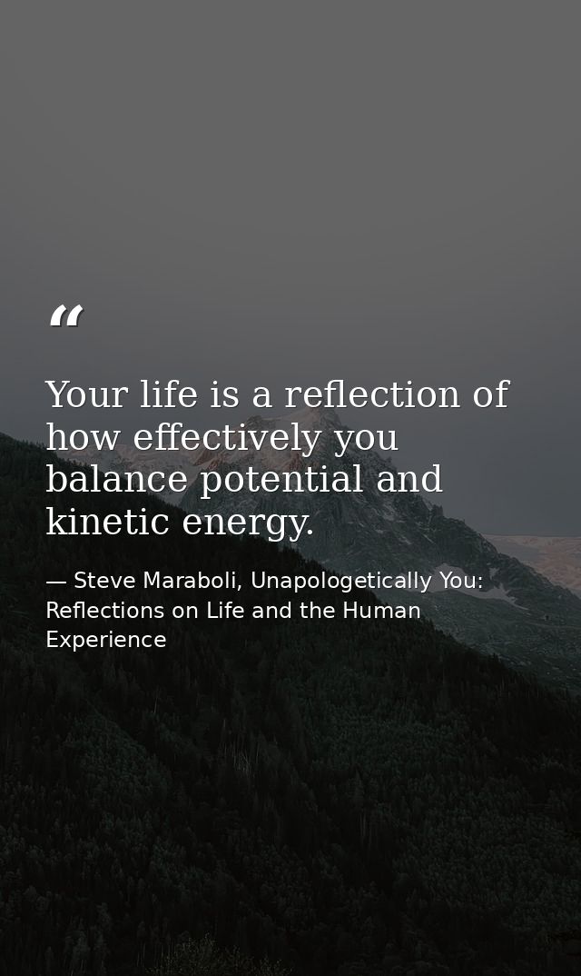 Your life is a reflection of how effectively you balance potential and kinetic energy. — Steve Maraboli, Unapologetically You: Reflections on Life and the Human Experience
