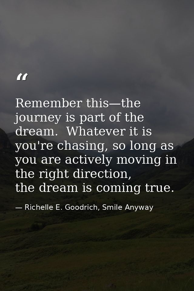 Remember this—the journey is part of the dream.  Whatever it is you're chasing, so long as you are actively moving in th — Richelle E. Goodrich, Smile Anyway