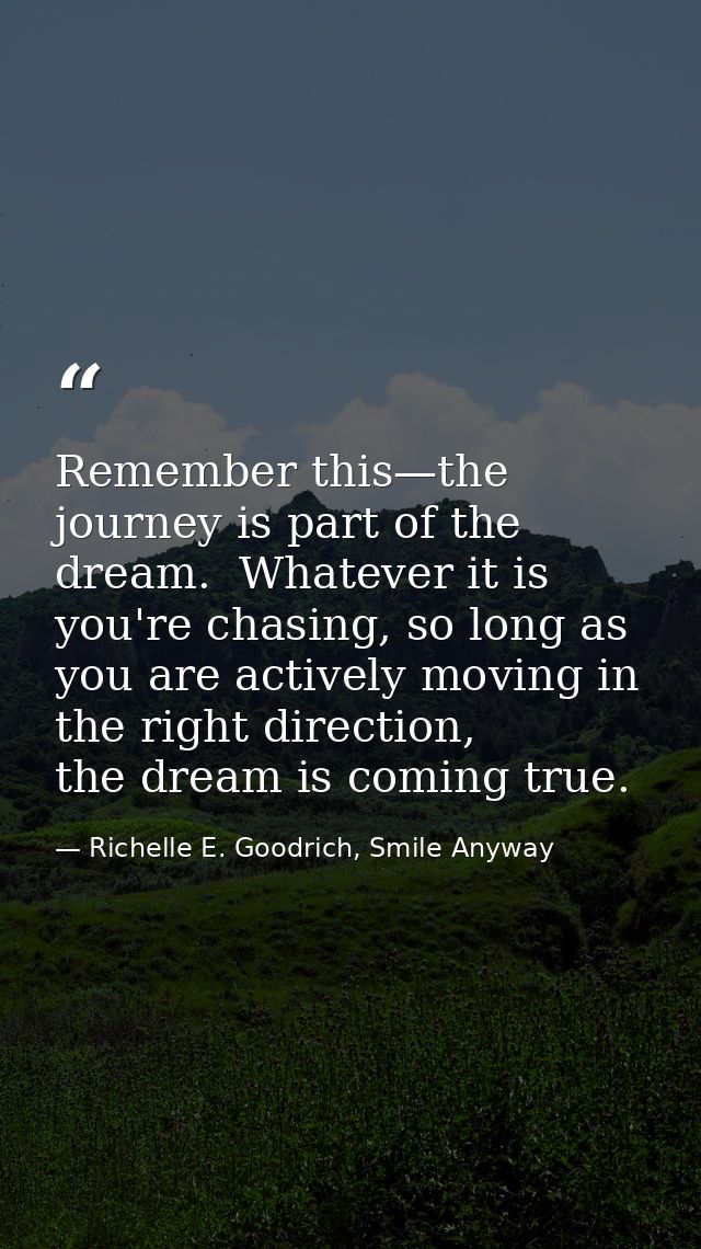 Remember this—the journey is part of the dream.  Whatever it is you're chasing, so long as you are actively moving in th — Richelle E. Goodrich, Smile Anyway