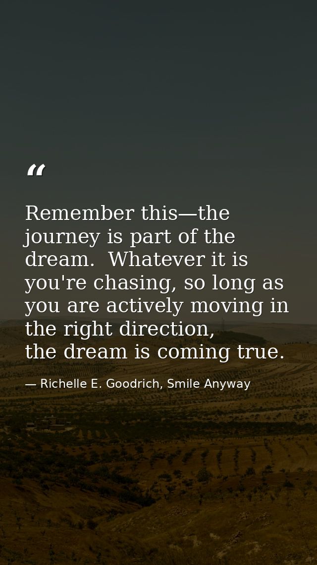 Remember this—the journey is part of the dream.  Whatever it is you're chasing, so long as you are actively moving in th — Richelle E. Goodrich, Smile Anyway