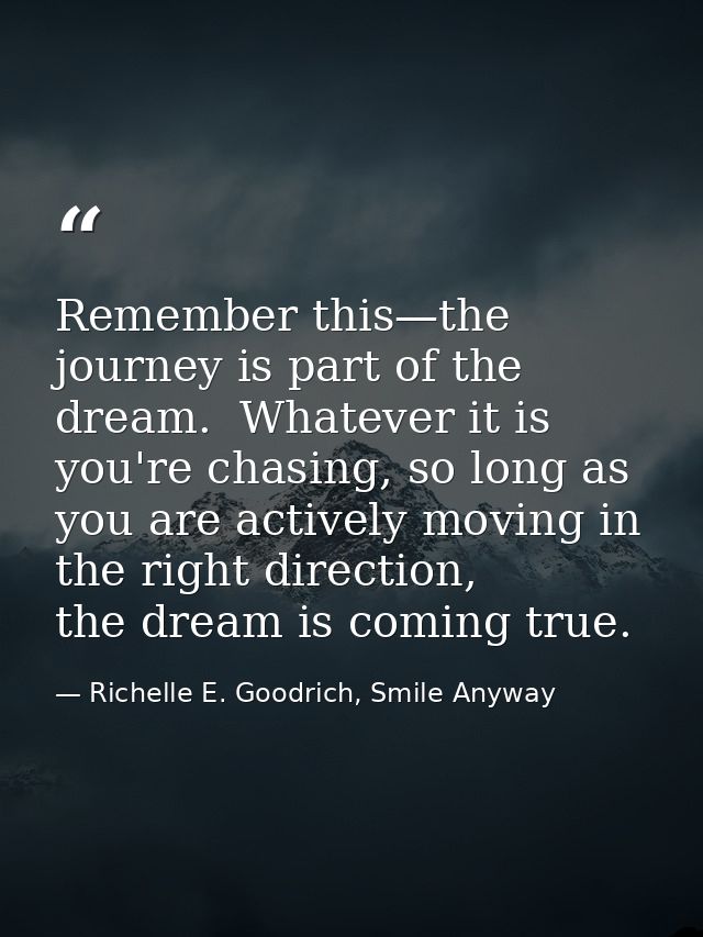 Remember this—the journey is part of the dream.  Whatever it is you're chasing, so long as you are actively moving in th — Richelle E. Goodrich, Smile Anyway
