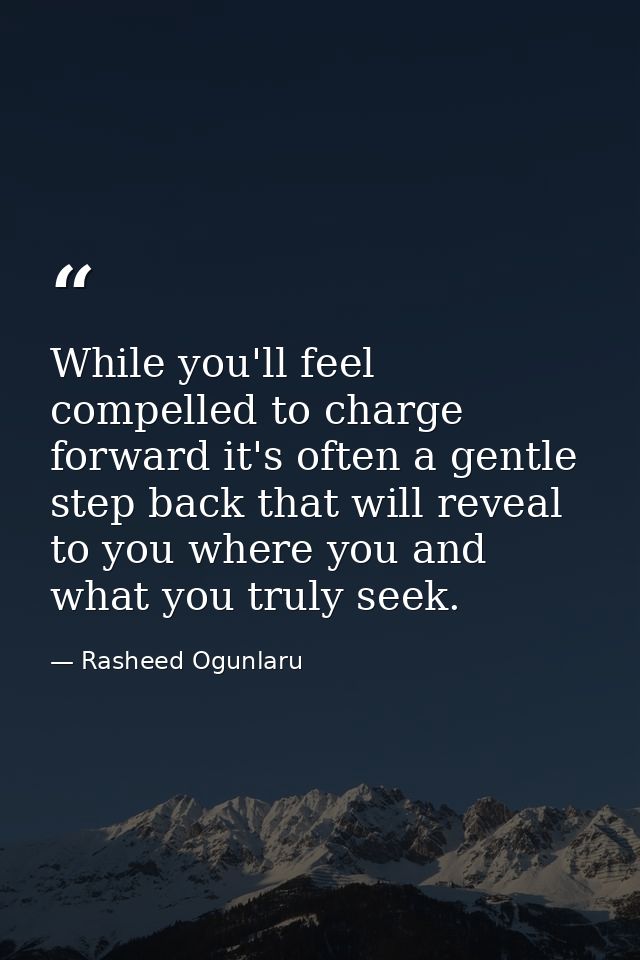 While you'll feel compelled to charge forward it's often a gentle step back that will reveal to you where you and what y — Rasheed Ogunlaru