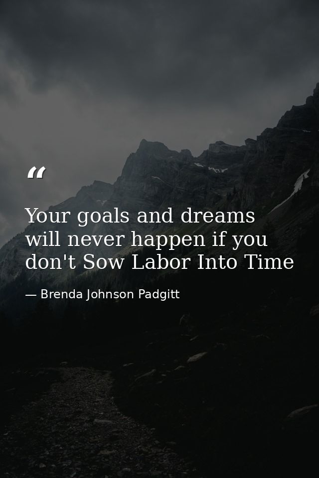 Your goals and dreams will never happen if you don't Sow Labor Into Time — Brenda Johnson Padgitt
