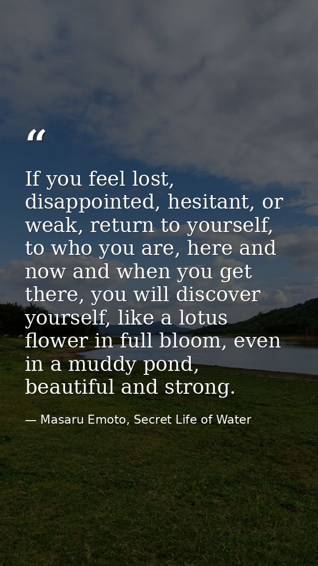 If you feel lost, disappointed, hesitant, or weak, return to yourself, to who you are, here and now and when you get the — Masaru Emoto, Secret Life of Water