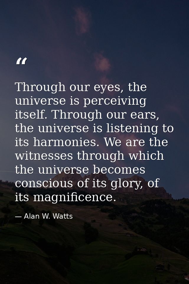 Through our eyes, the universe is perceiving itself. Through our ears, the universe is listening to its harmonies. We ar — Alan W. Watts