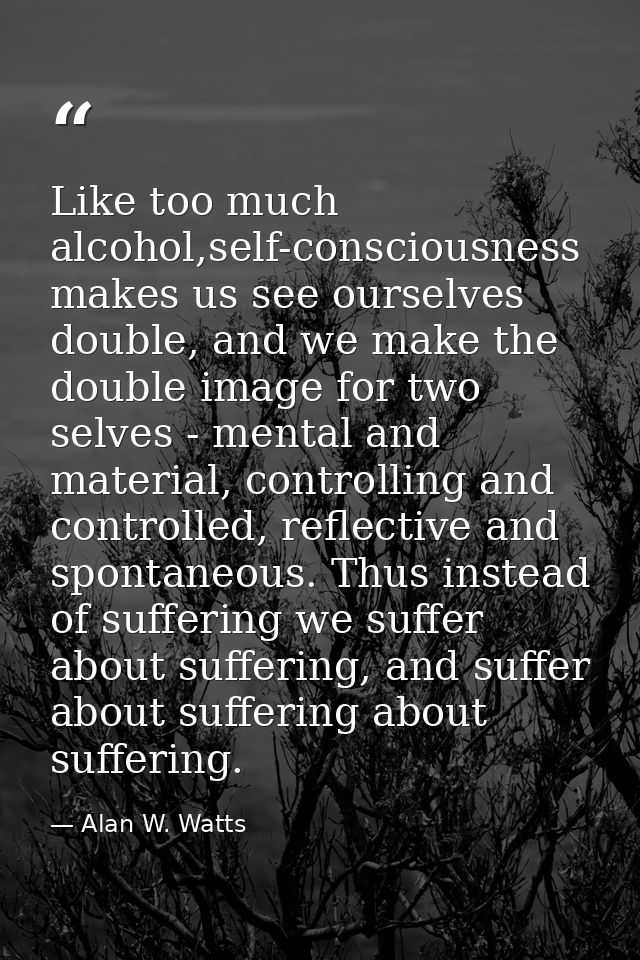 Like too much alcohol,self-consciousness makes us see ourselves double, and we make the double image for two selves - me — Alan W. Watts