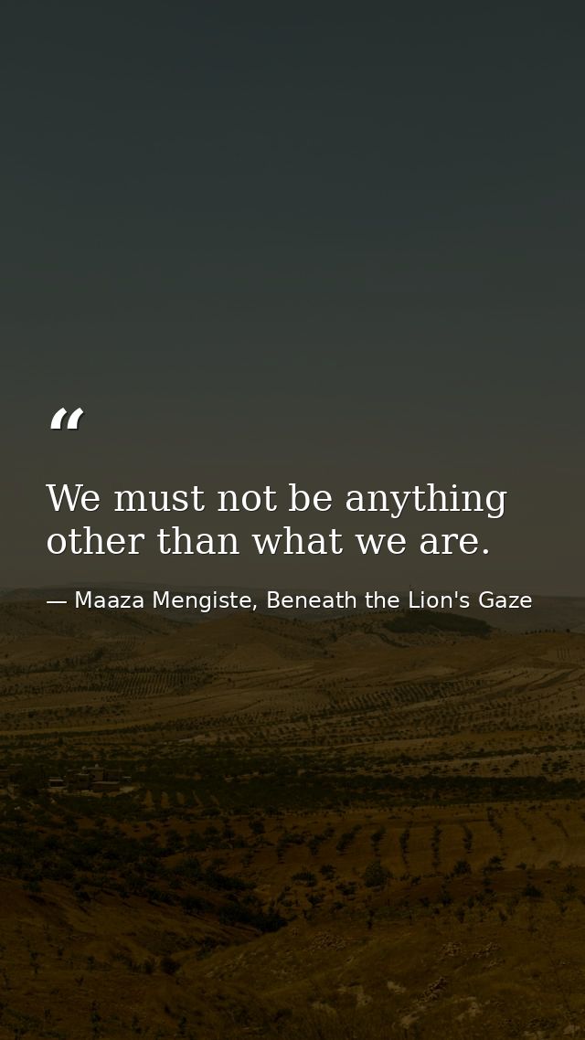 We must not be anything other than what we are. — Maaza Mengiste, Beneath the Lion's Gaze