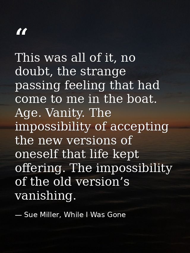 This was all of it, no doubt, the strange passing feeling that had come to me in the boat. Age. Vanity. The impossibilit — Sue Miller, While I Was Gone