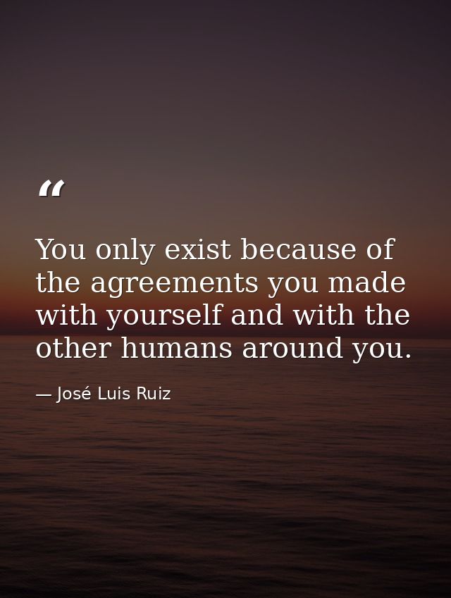You only exist because of the agreements you made with yourself and with the other humans around you. — José Luis Ruiz