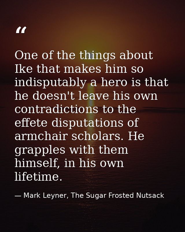 One of the things about Ike that makes him so indisputably a hero is that he doesn't leave his own contradictions to the — Mark Leyner, The Sugar Frosted Nutsack