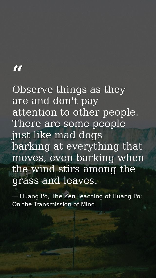 Observe things as they are and don't pay attention to other people. There are some people just like mad dogs barking at  — Huang Po, The Zen Teaching of Huang Po: On the Transmission of Mind