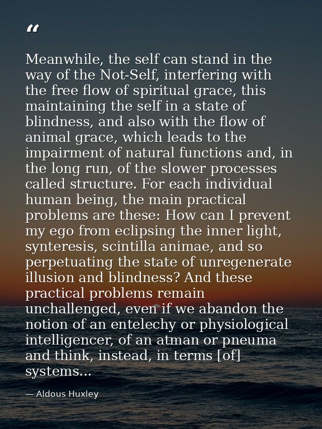 Meanwhile, the self can stand in the way of the Not-Self, interfering with the free flow of spiritual grace, this mainta — Aldous Huxley