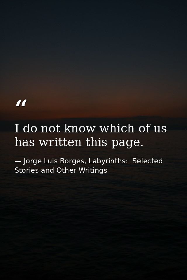 I do not know which of us has written this page. — Jorge Luis Borges, Labyrinths:  Selected Stories and Other Writings