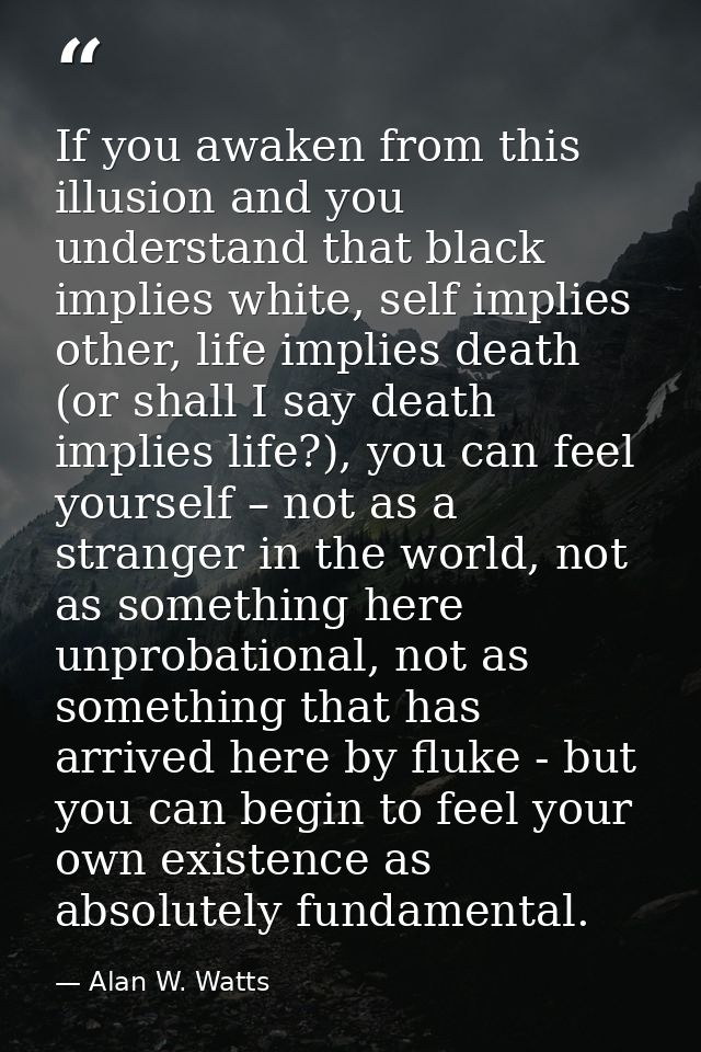 If you awaken from this illusion and you understand that black implies white, self implies other, life implies death (or — Alan W. Watts