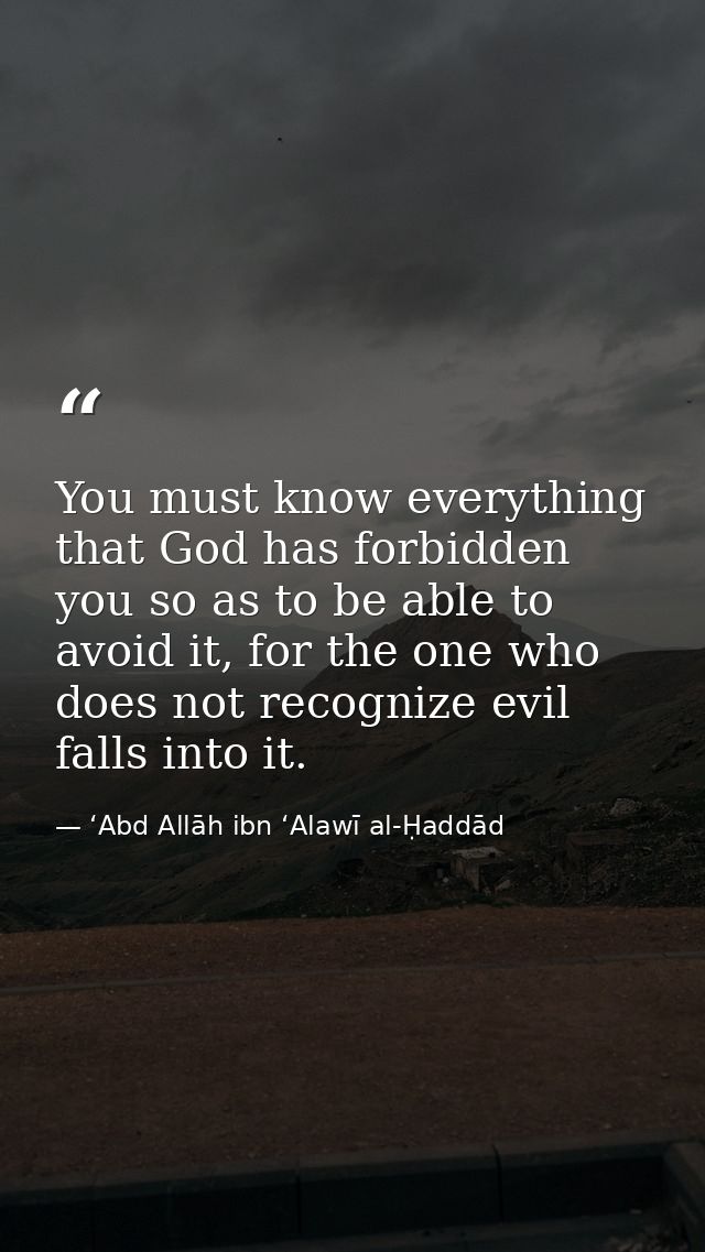 You must know everything that God has forbidden you so as to be able to avoid it, for the one who does not recognize evi — ʻAbd Allāh ibn ʻAlawī al-Ḥaddād