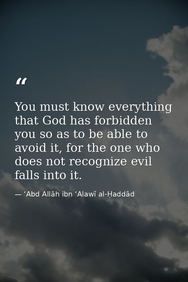 You must know everything that God has forbidden you so as to be able to avoid it, for the one who does not recognize evi — ʻAbd Allāh ibn ʻAlawī al-Ḥaddād