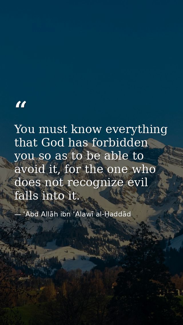 You must know everything that God has forbidden you so as to be able to avoid it, for the one who does not recognize evi — ʻAbd Allāh ibn ʻAlawī al-Ḥaddād