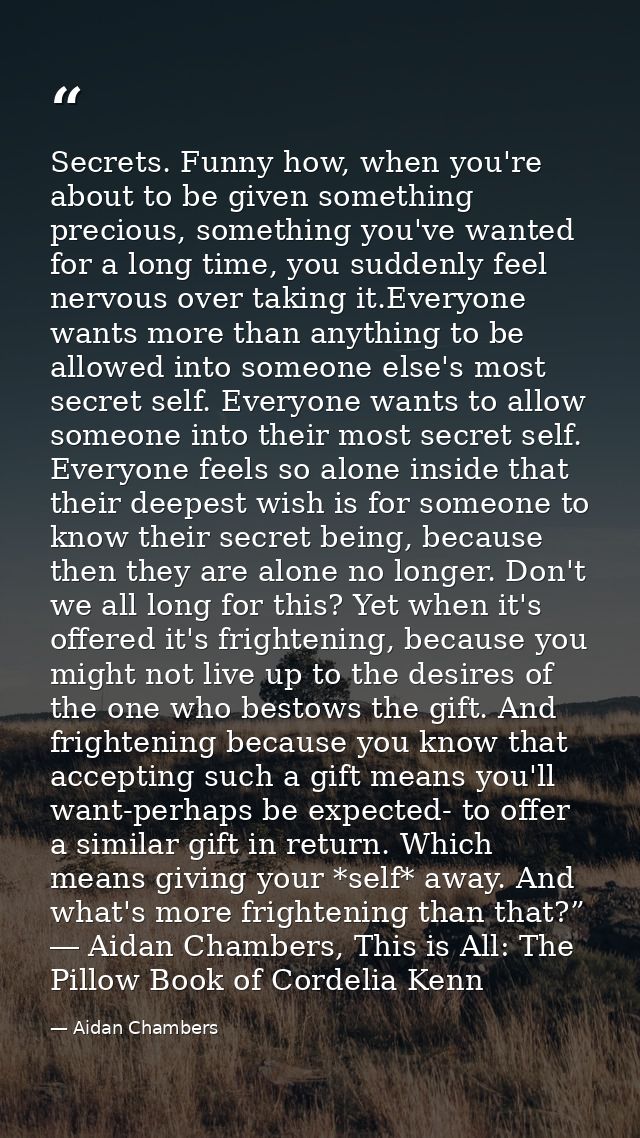 Secrets. Funny how, when you're about to be given something precious, something you've wanted for a long time, you sudde — Aidan Chambers