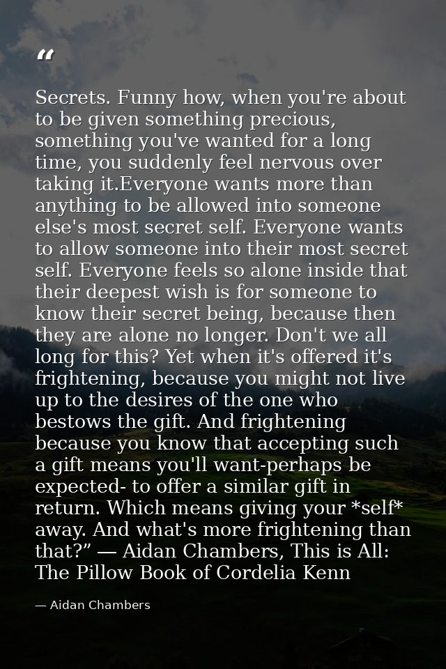 Secrets. Funny how, when you're about to be given something precious, something you've wanted for a long time, you sudde — Aidan Chambers