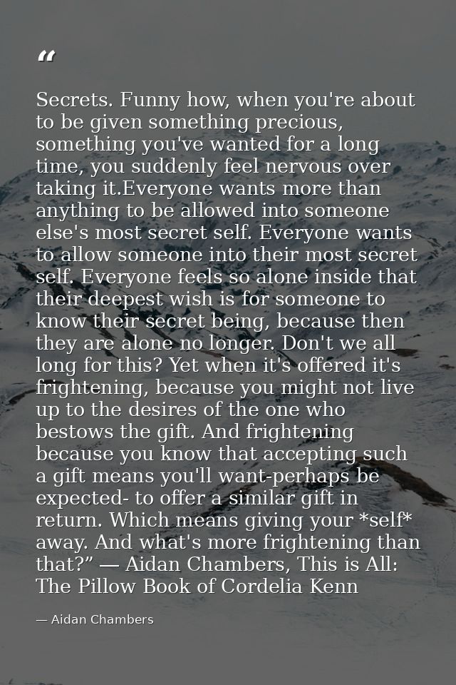 Secrets. Funny how, when you're about to be given something precious, something you've wanted for a long time, you sudde — Aidan Chambers