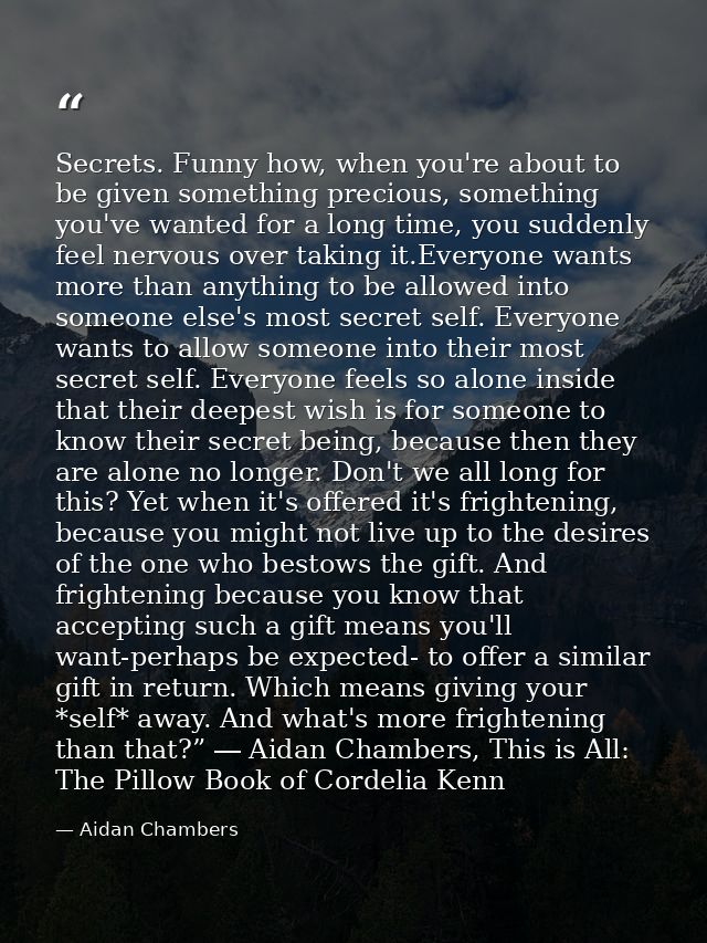 Secrets. Funny how, when you're about to be given something precious, something you've wanted for a long time, you sudde — Aidan Chambers