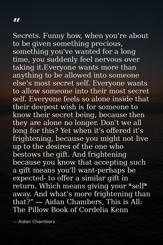 Secrets. Funny how, when you're about to be given something precious, something you've wanted for a long time, you sudde — Aidan Chambers