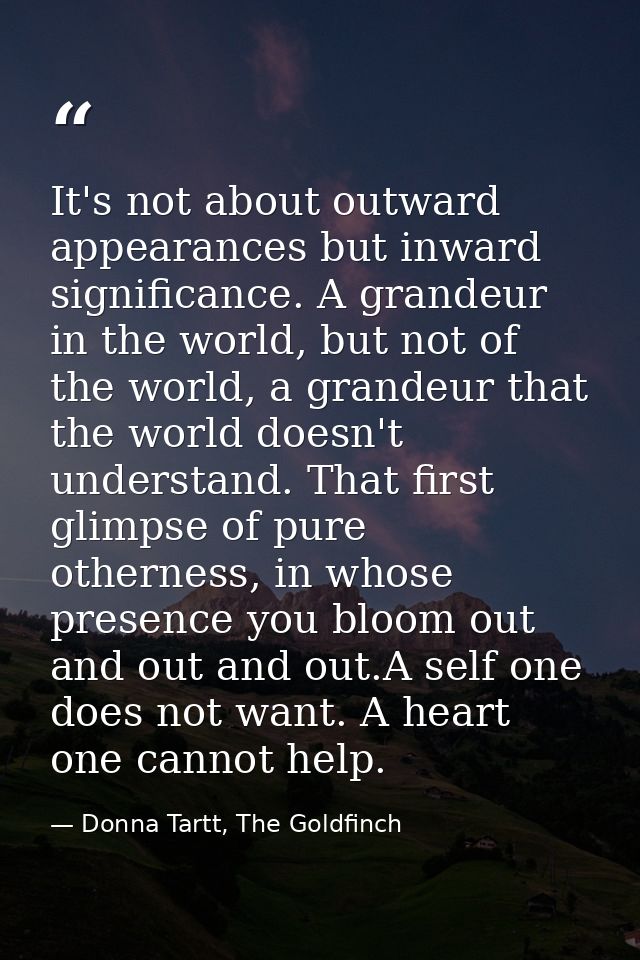 It's not about outward appearances but inward significance. A grandeur in the world, but not of the world, a grandeur th — Donna Tartt, The Goldfinch