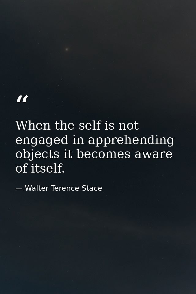 When the self is not engaged in apprehending objects it becomes aware of itself. — Walter Terence Stace