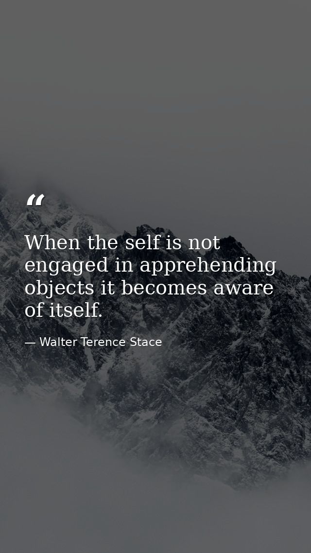 When the self is not engaged in apprehending objects it becomes aware of itself. — Walter Terence Stace