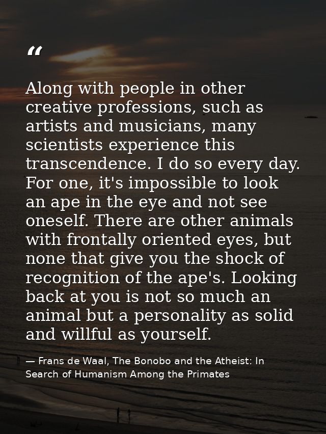 Along with people in other creative professions, such as artists and musicians, many scientists experience this transcen — Frans de Waal, The Bonobo and the Atheist: In Search of Humanism Among the Primates