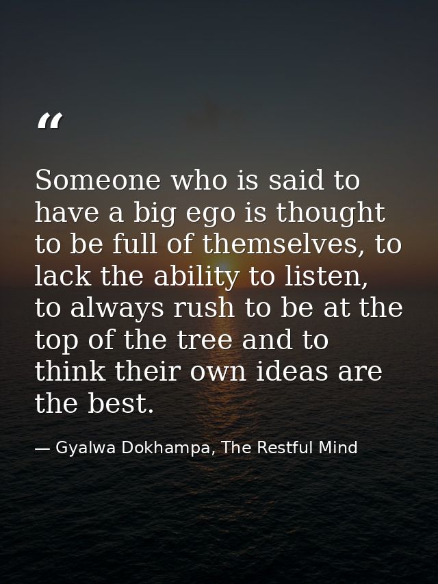 Someone who is said to have a big ego is thought to be full of themselves, to lack the ability to listen, to always rush — Gyalwa Dokhampa, The Restful Mind