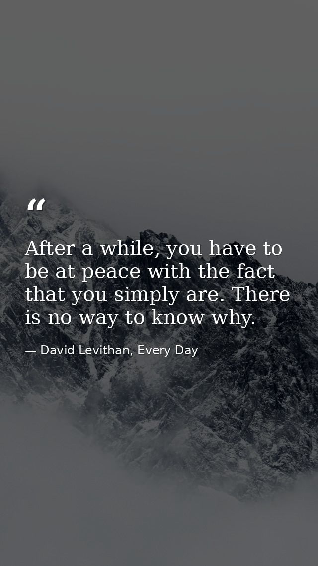 After a while, you have to be at peace with the fact that you simply are. There is no way to know why. — David Levithan, Every Day