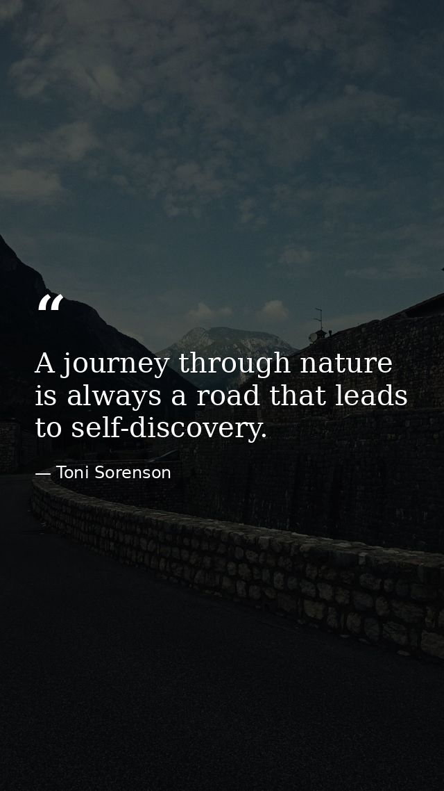 A journey through nature is always a road that leads to self-discovery. — Toni Sorenson