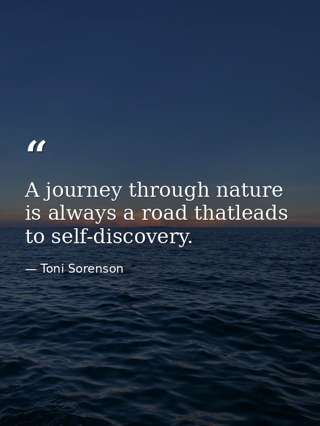 A journey through nature is always a road thatleads to self-discovery. — Toni Sorenson