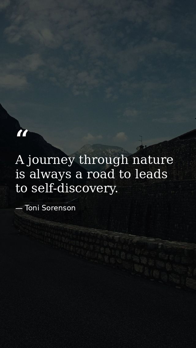 A journey through nature is always a road to leads to self-discovery. — Toni Sorenson