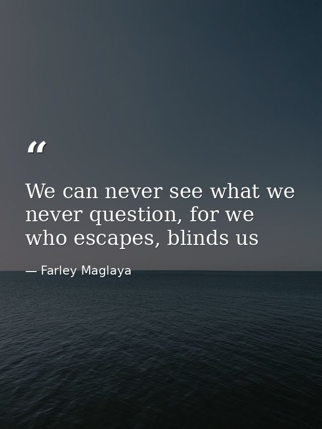 We can never see what we never question, for we who escapes, blinds us — Farley Maglaya