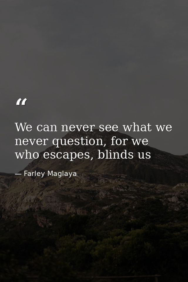 We can never see what we never question, for we who escapes, blinds us — Farley Maglaya