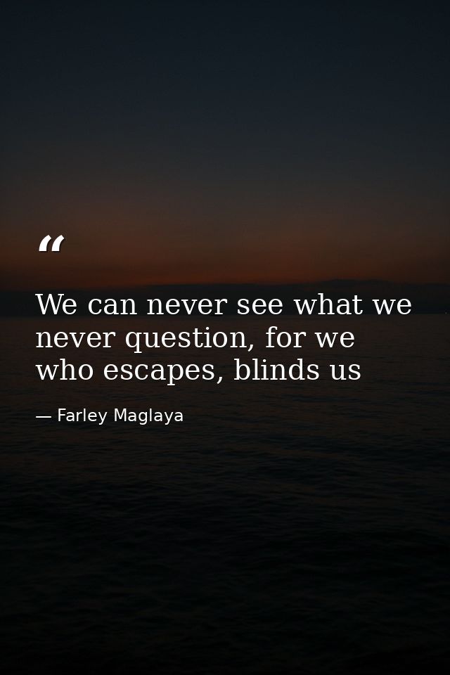 We can never see what we never question, for we who escapes, blinds us — Farley Maglaya