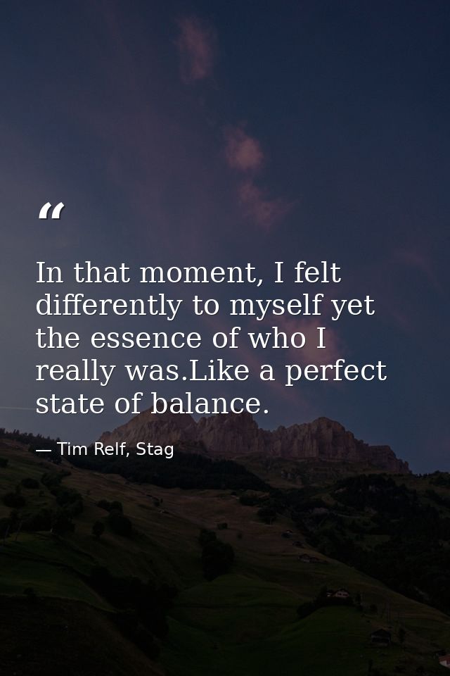 In that moment, I felt differently to myself yet the essence of who I really was.Like a perfect state of balance. — Tim Relf, Stag