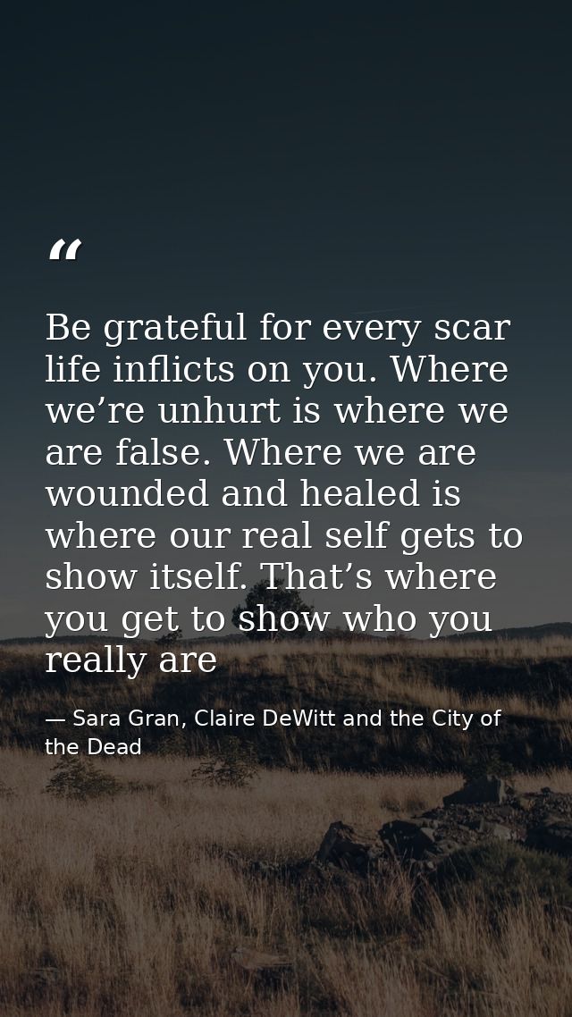 Be grateful for every scar life inflicts on you. Where we’re unhurt is where we are false. Where we are wounded and heal — Sara Gran, Claire DeWitt and the City of the Dead