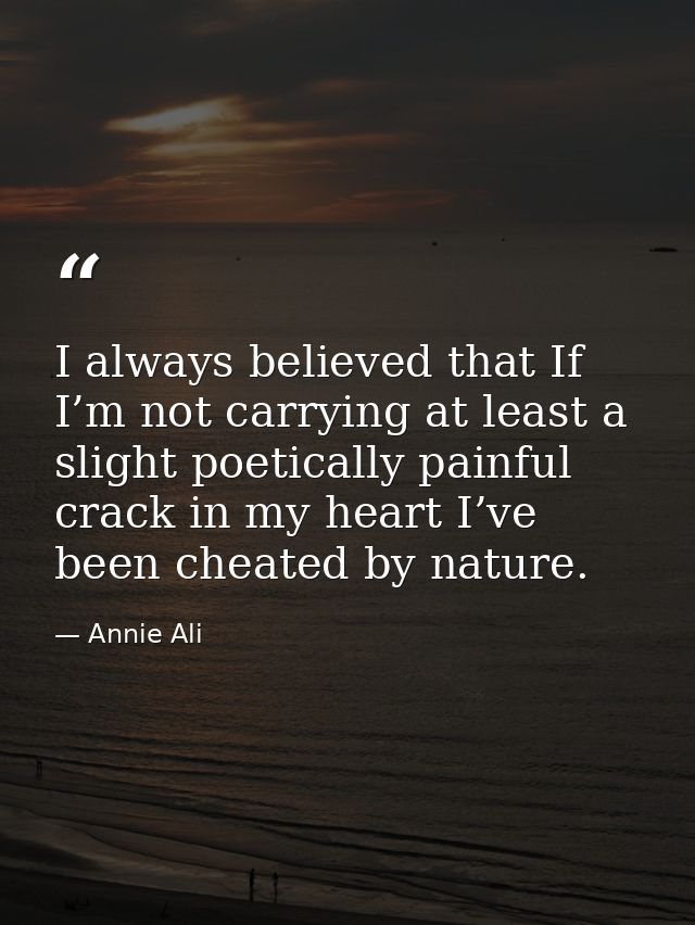 I always believed that If I’m not carrying at least a slight poetically painful crack in my heart I’ve been cheated by n — Annie Ali