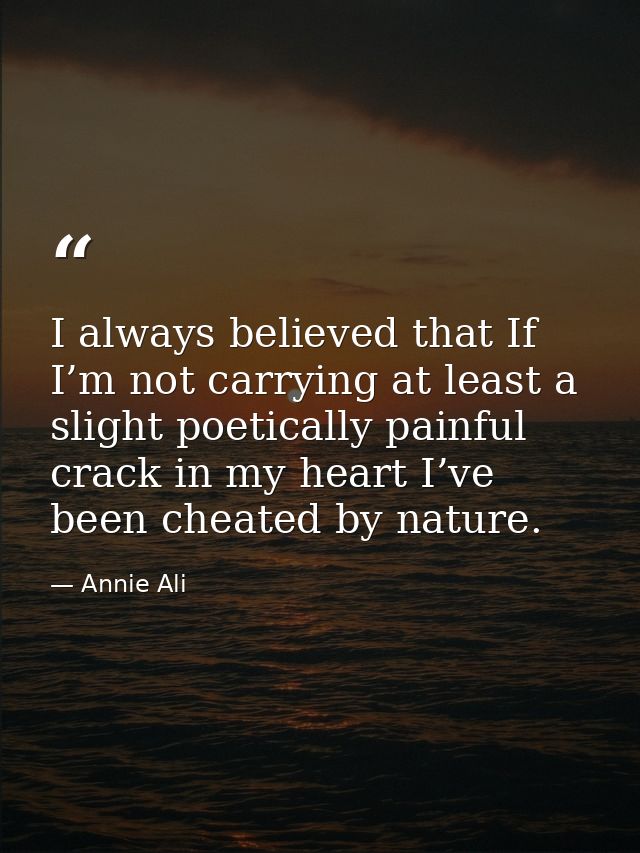 I always believed that If I’m not carrying at least a slight poetically painful crack in my heart I’ve been cheated by n — Annie Ali