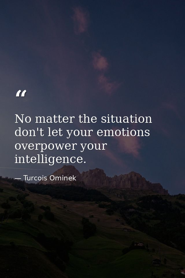 No matter the situation don't let your emotions overpower your intelligence. — Turcois Ominek